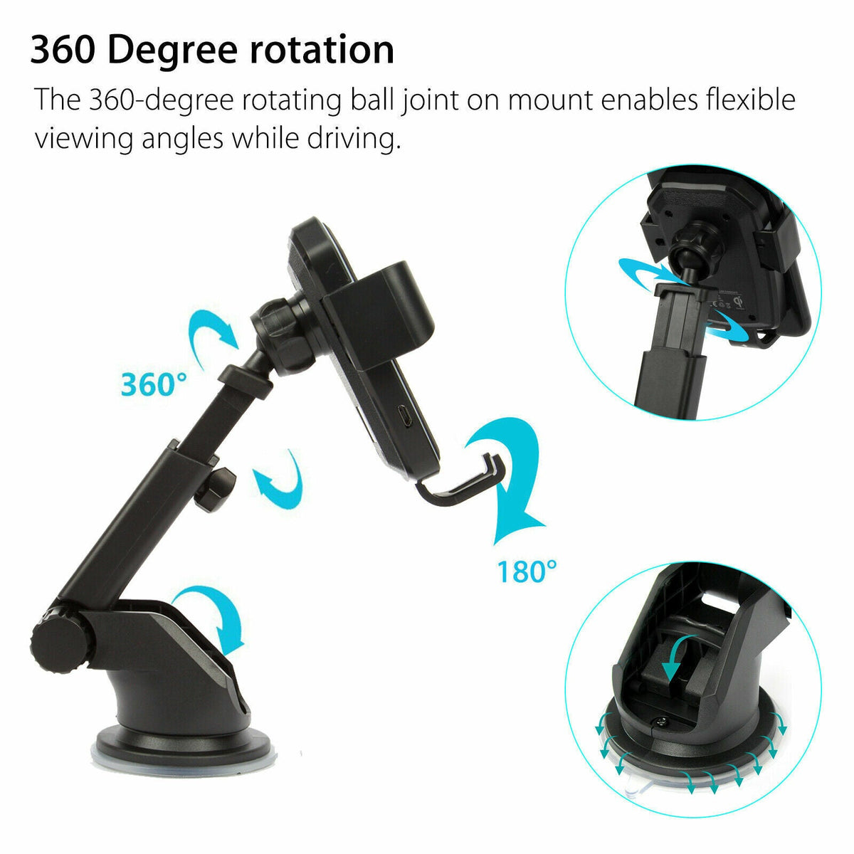 Qi Wireless Car Charger Mount – 2-in-1 Fast Charging Phone Holder for All Qi-Enabled Devices