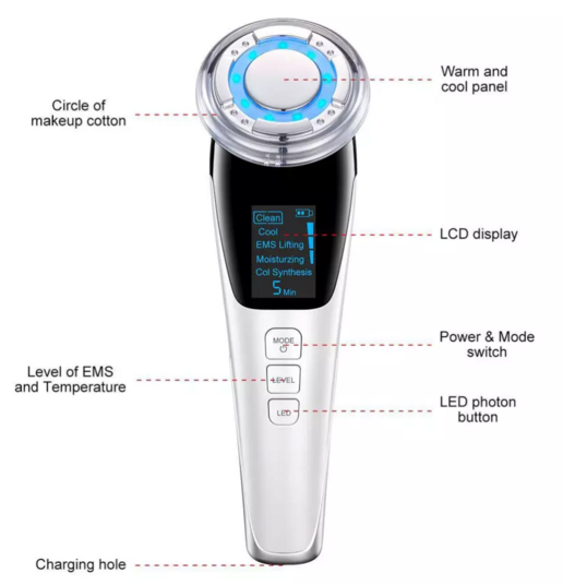 ThermaGlow Facial Ion Beauty Massager – Ultrasonic & Color Light Therapy Skin Care Tool