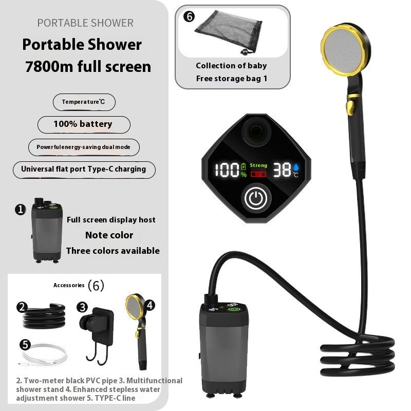 Portable Outdoor Shower – Rechargeable Camping Shower with Digital Display