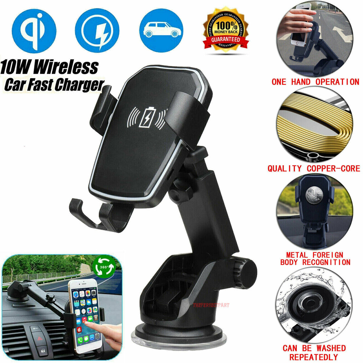 Qi Wireless Car Charger Mount – 2-in-1 Fast Charging Phone Holder for All Qi-Enabled Devices