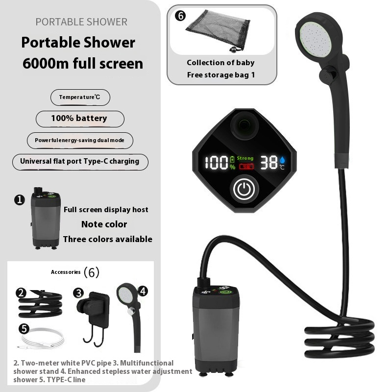 Portable Outdoor Shower – Rechargeable Camping Shower with Digital Display