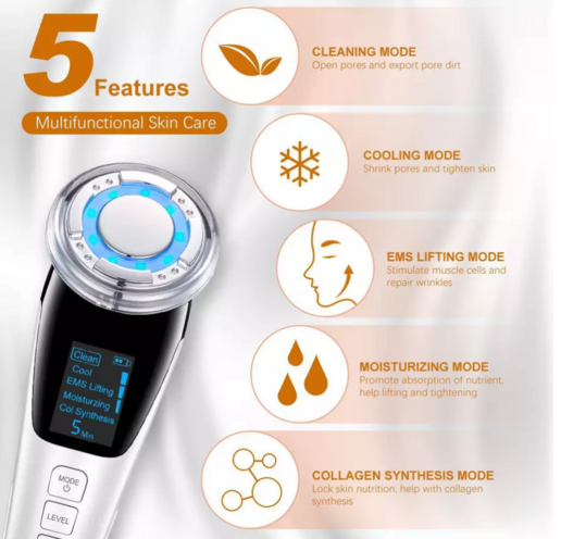 ThermaGlow Facial Ion Beauty Massager – Ultrasonic & Color Light Therapy Skin Care Tool
