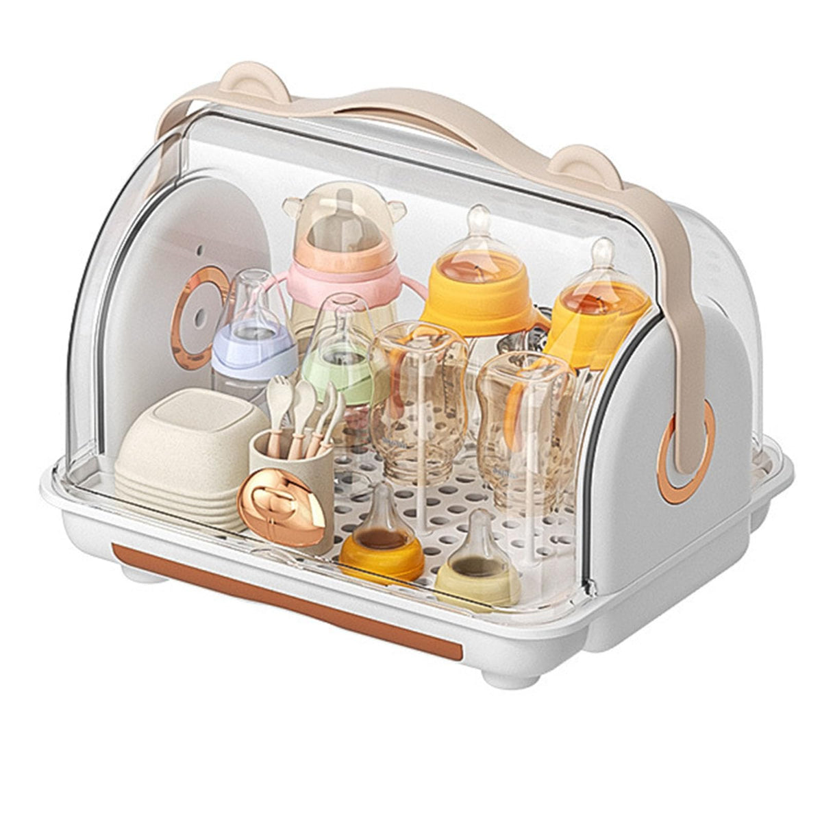 Baby Bottle Drying Rack with Cover – Portable Storage Box Organizer for Nursing Bottles & Cutlery