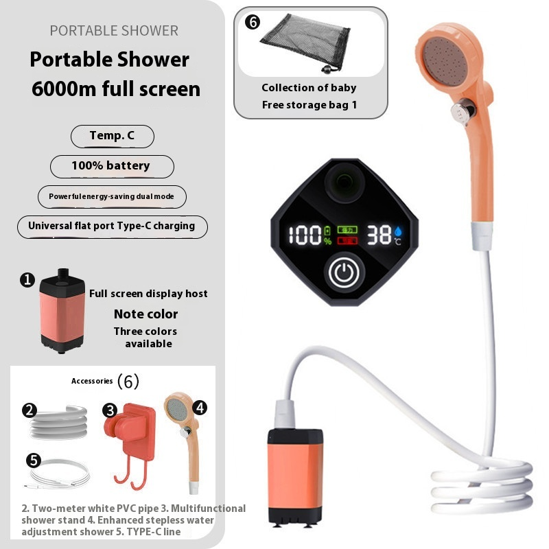 Portable Outdoor Shower – Rechargeable Camping Shower with Digital Display