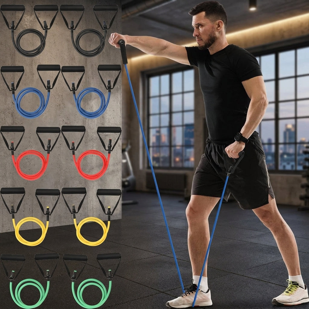 Resistance Bands with Handles Set – 10 Pcs, 5 Resistance Levels (20–60 lbs) for Men & Women