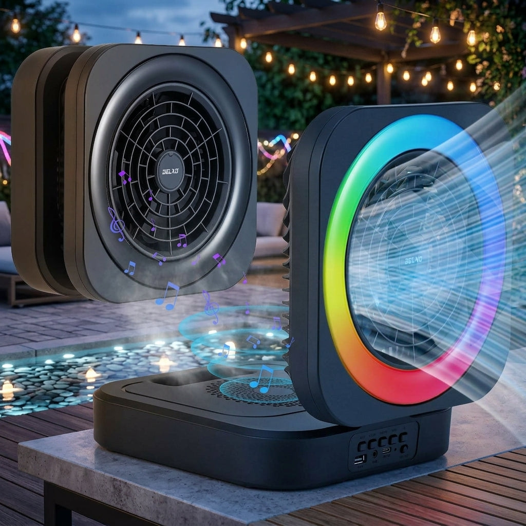 Bluetooth Speaker with LED Night Light, Fan & FM Radio – Portable Wireless Speaker for Home, Office & Camping